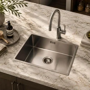 Lumen Solo Silver undermount stainless steel sink in silver finish