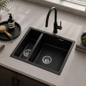 Lumen Stone Black undermount granite composite sink in black finish