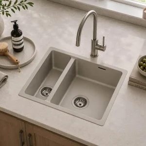 Lumen Stone Grey undermount granite composite sink in grey finish