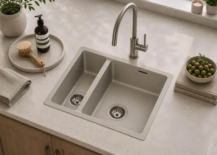 Lumen Stone Grey undermount granite composite sink in grey finish