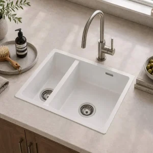 Lumen Stone White undermount granite composite sink in white finish