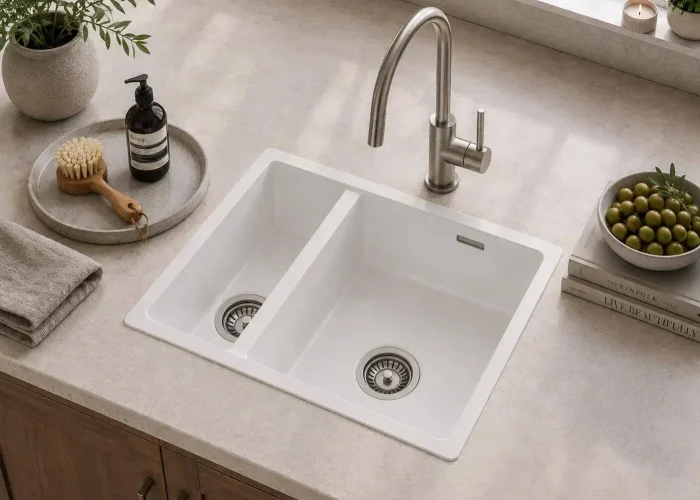 Lumen Stone White undermount granite composite sink in white finish