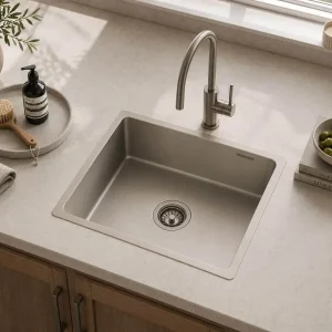 Lumen Terra Grey undermount granite composite sink in grey finish