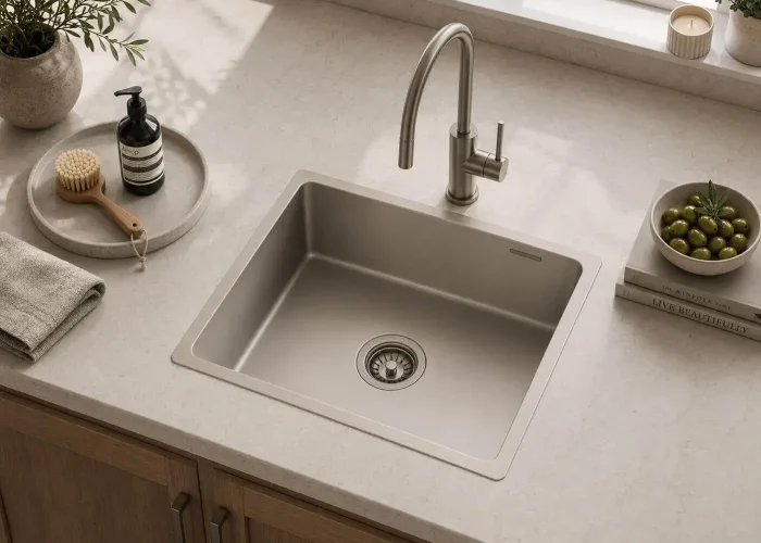 Lumen Terra Grey undermount granite composite sink in grey finish