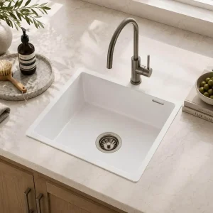 Lumen Terra White undermount granite composite sink in white finish