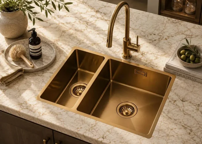Lumen Zen Gold undermount stainless steel sink in gold finish