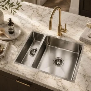 Lumen Zen GunMetal gunmetal stainless steel sink in a kitchen setting