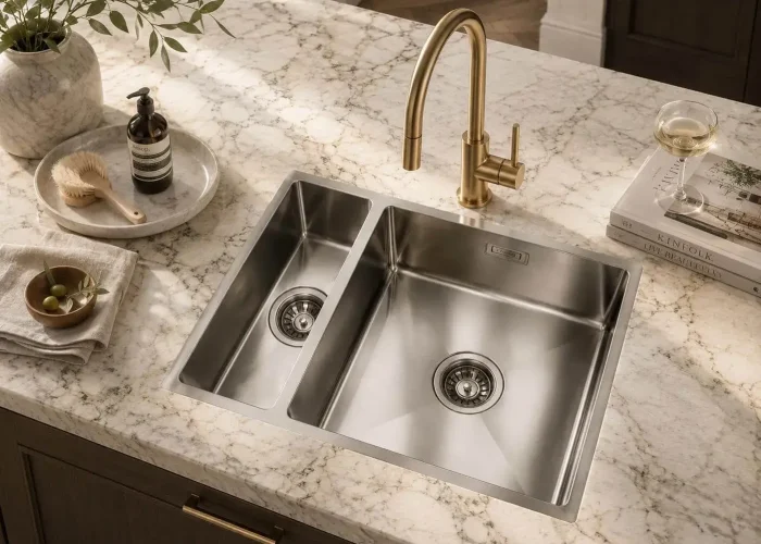 Lumen Zen GunMetal gunmetal stainless steel sink in a kitchen setting