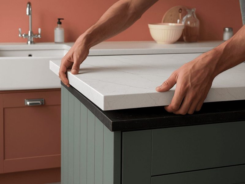 Installing a quartz overlay worktop onto existing kitchen cabinets