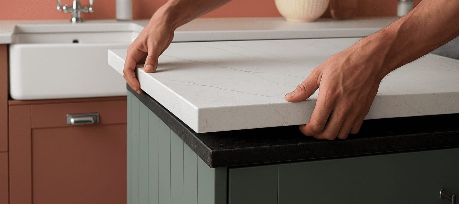 Installing a quartz overlay worktop onto existing kitchen cabinets