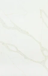Full slab view of Calacatta Gold worktop with flowing grey and subtle gold veining