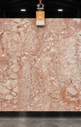 Rosa Pink natural marble slab with blush pink tones, cream patches and fine darker veins