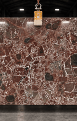 Rosso Levanto marble slab with burgundy red tones and branching white veins
